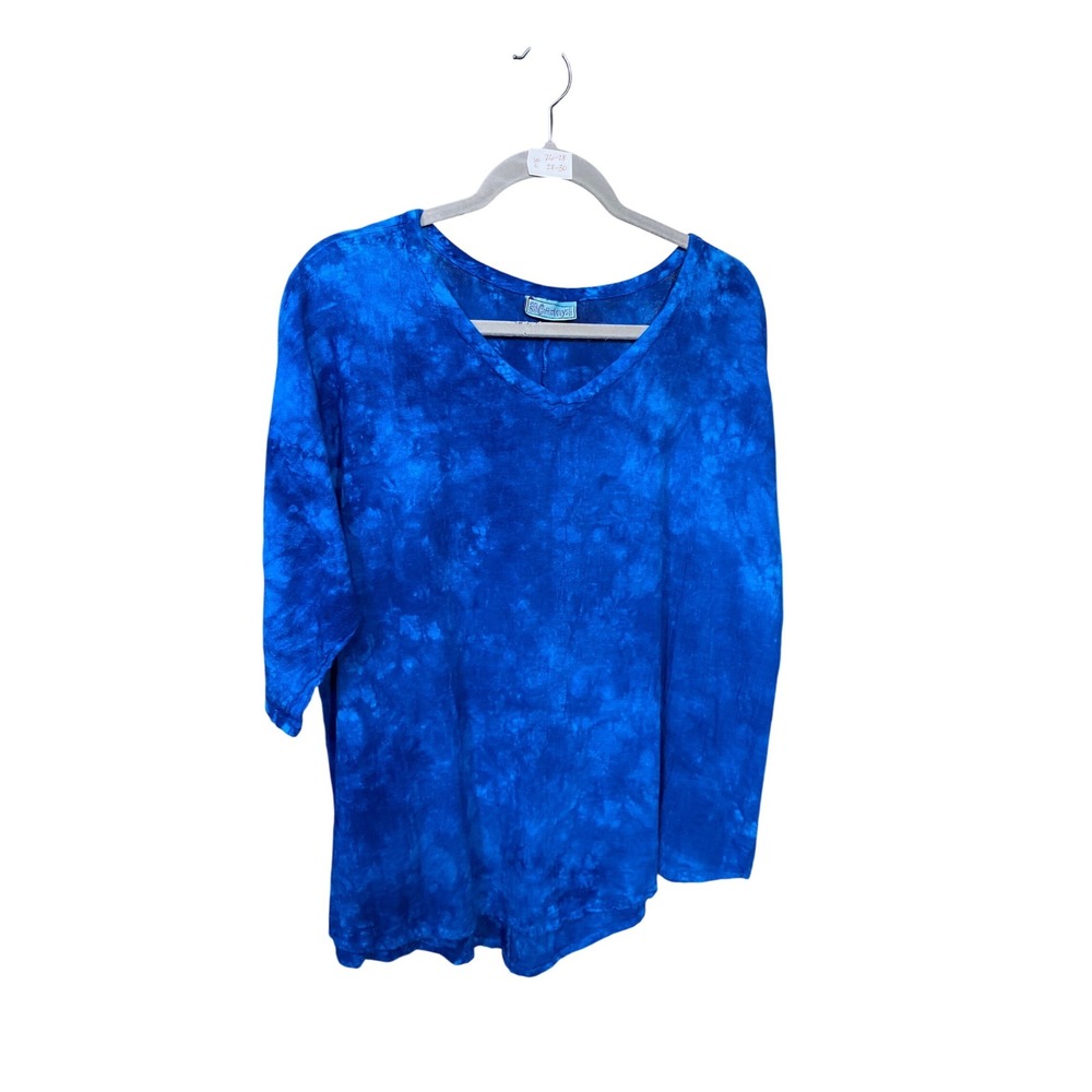 Cottonways Blue Tie Dye V-Neck 3/4 Sleeve Cotton Top Size 3